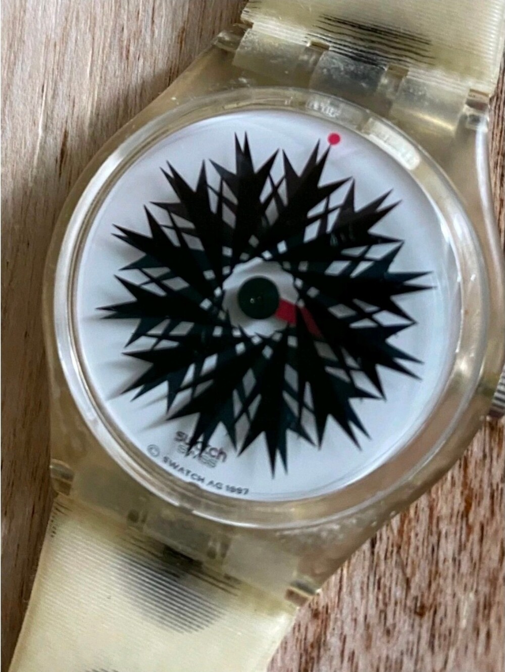 Swatch Migraine GK275 White Dial, Red Accent, New Battery, New Black Watch Guard